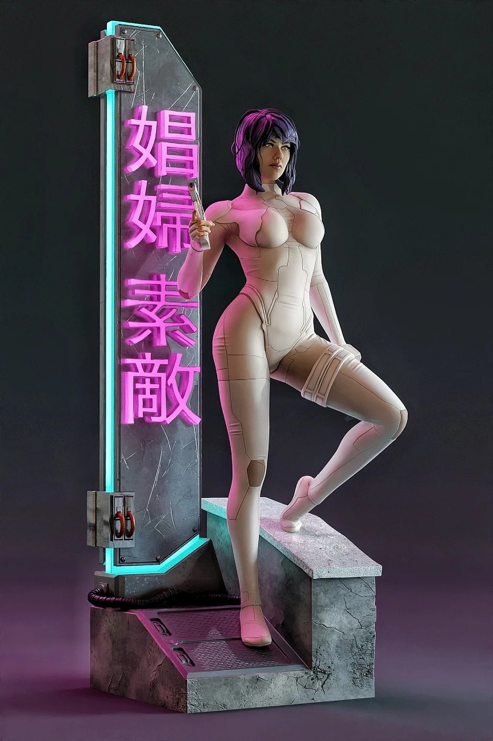 Neon Ghost Statue