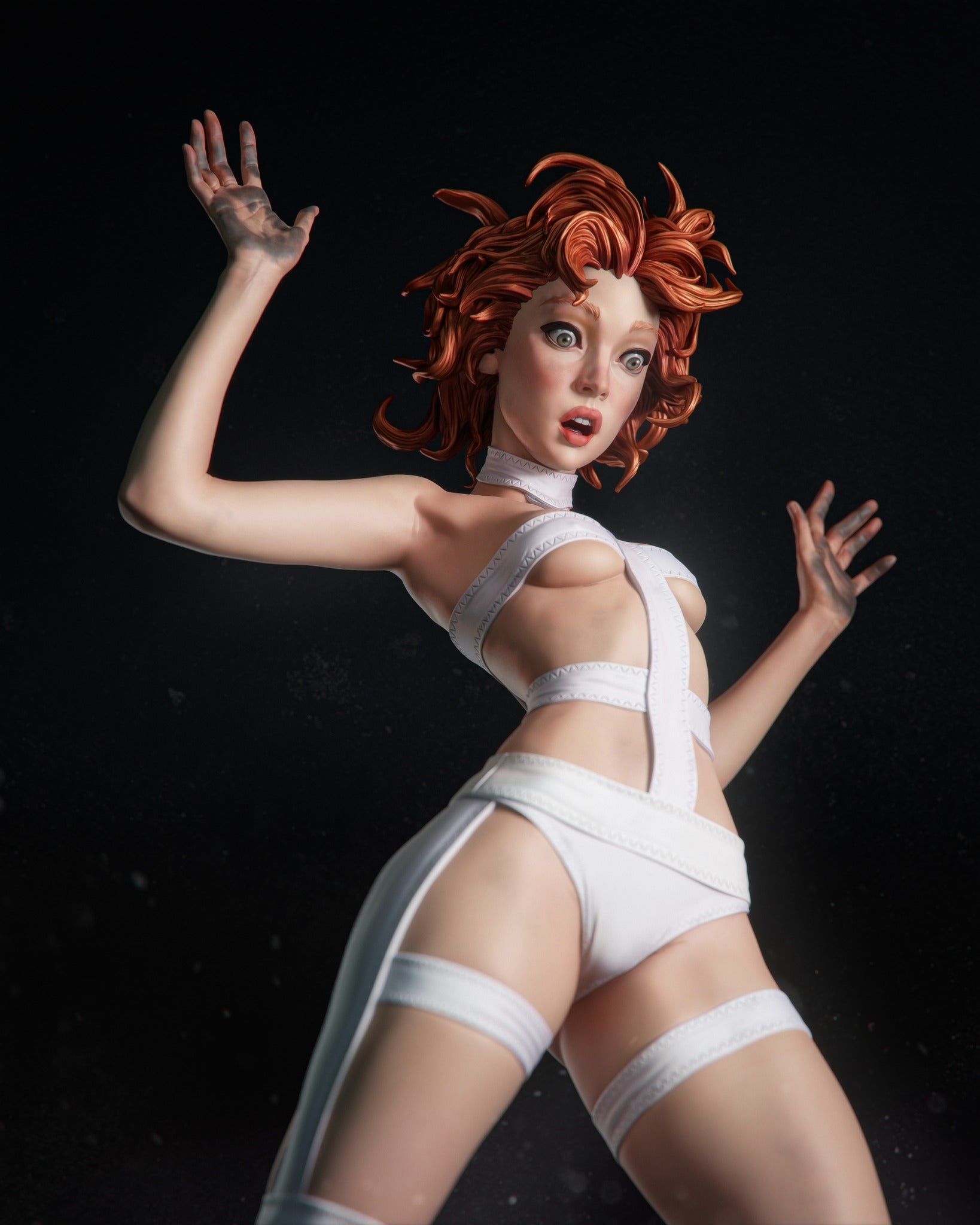 Futuristic Orange-Haired Heroine Statue