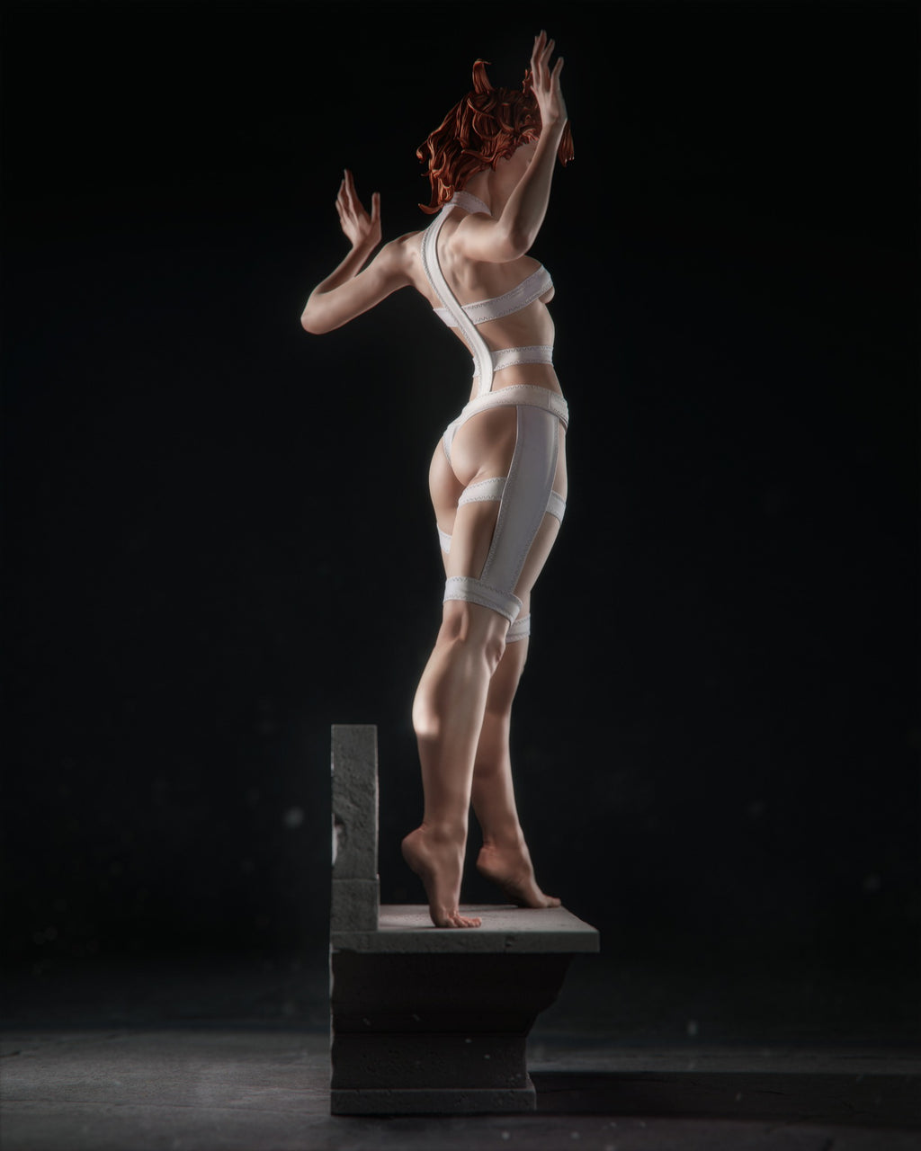 Futuristic Orange-Haired Heroine Statue