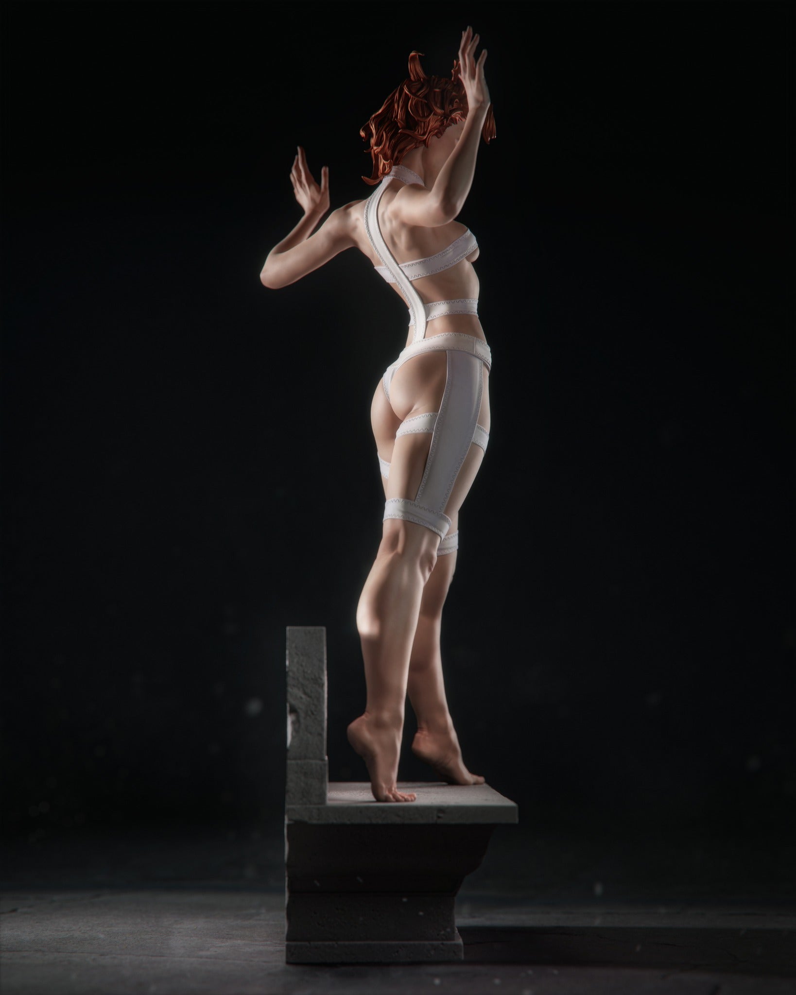 Futuristic Orange-Haired Heroine Statue