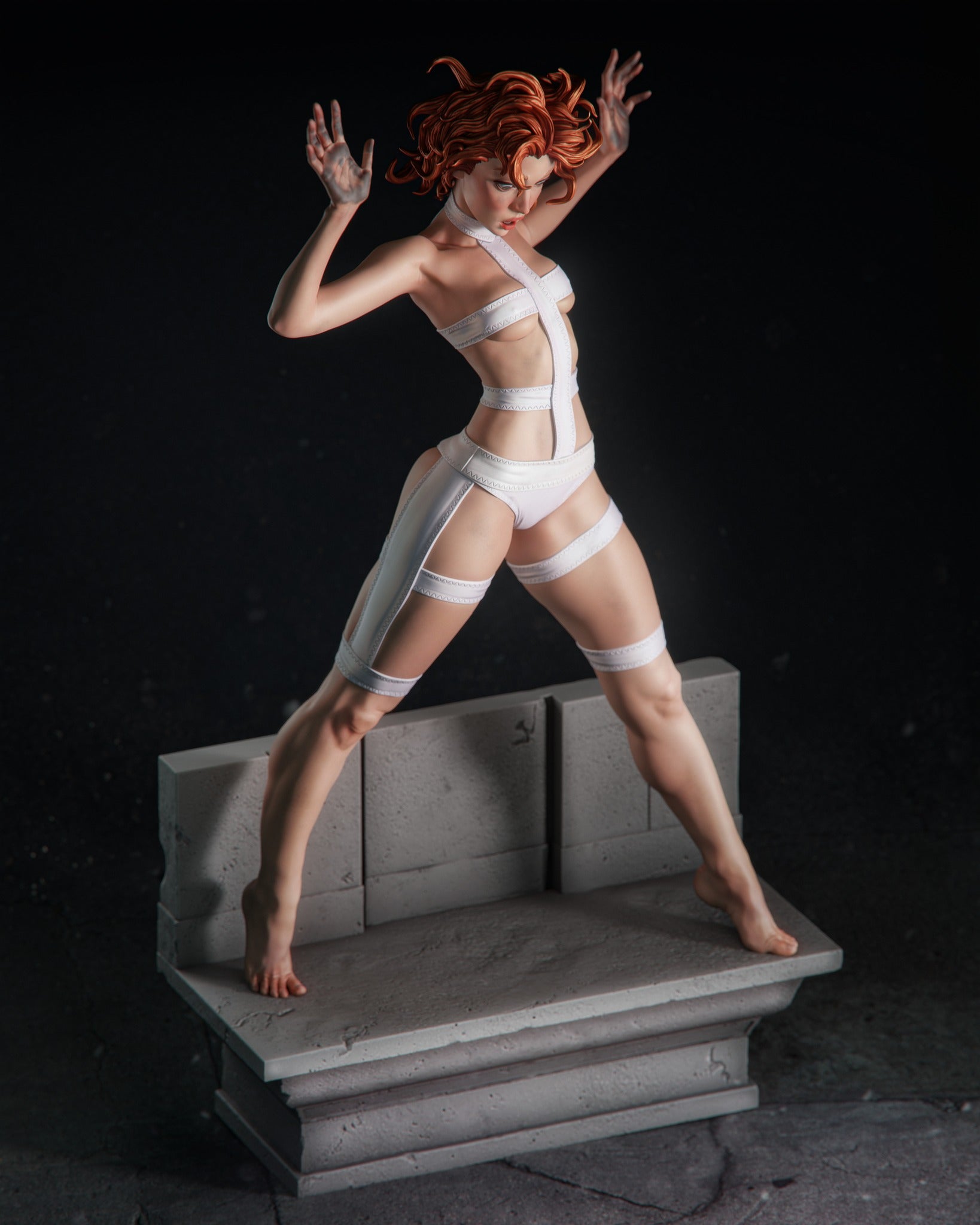 Futuristic Orange-Haired Heroine Statue