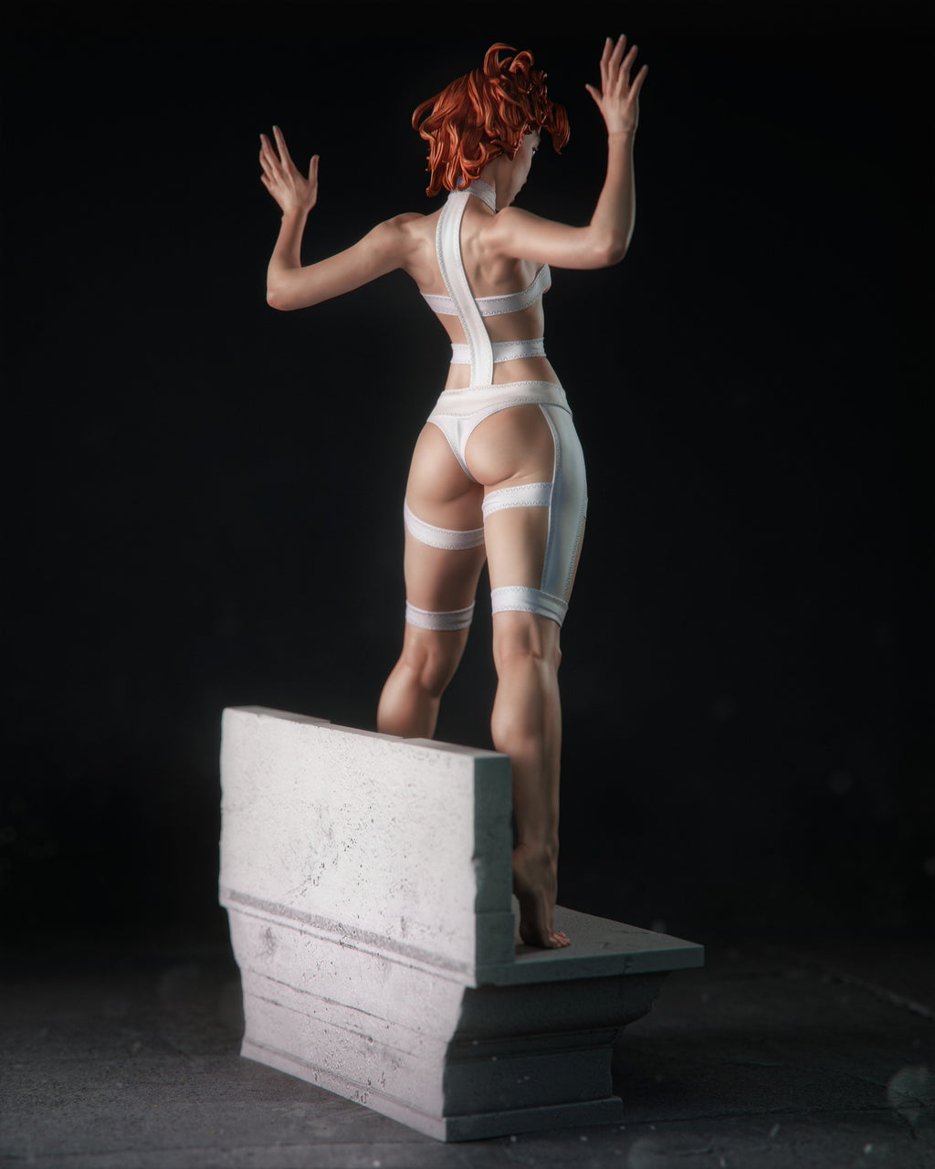 Futuristic Orange-Haired Heroine Statue