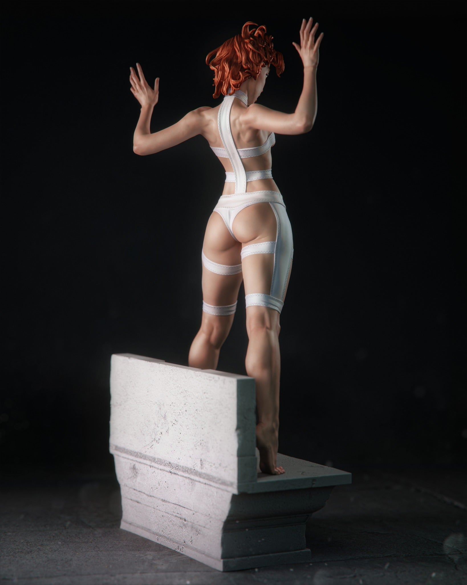Futuristic Orange-Haired Heroine Statue