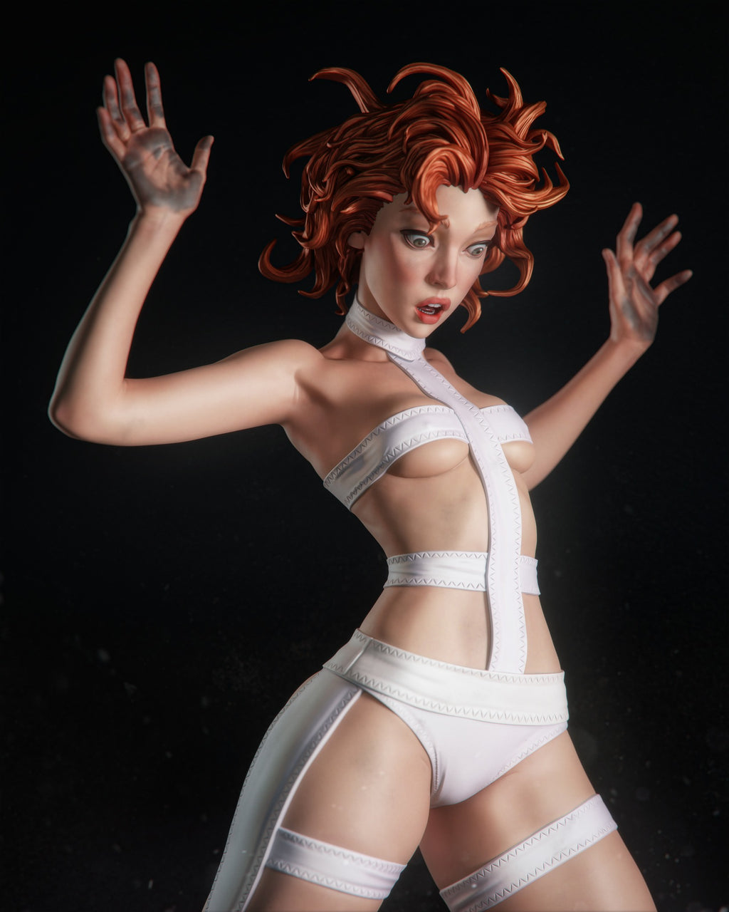 Futuristic Orange-Haired Heroine Statue