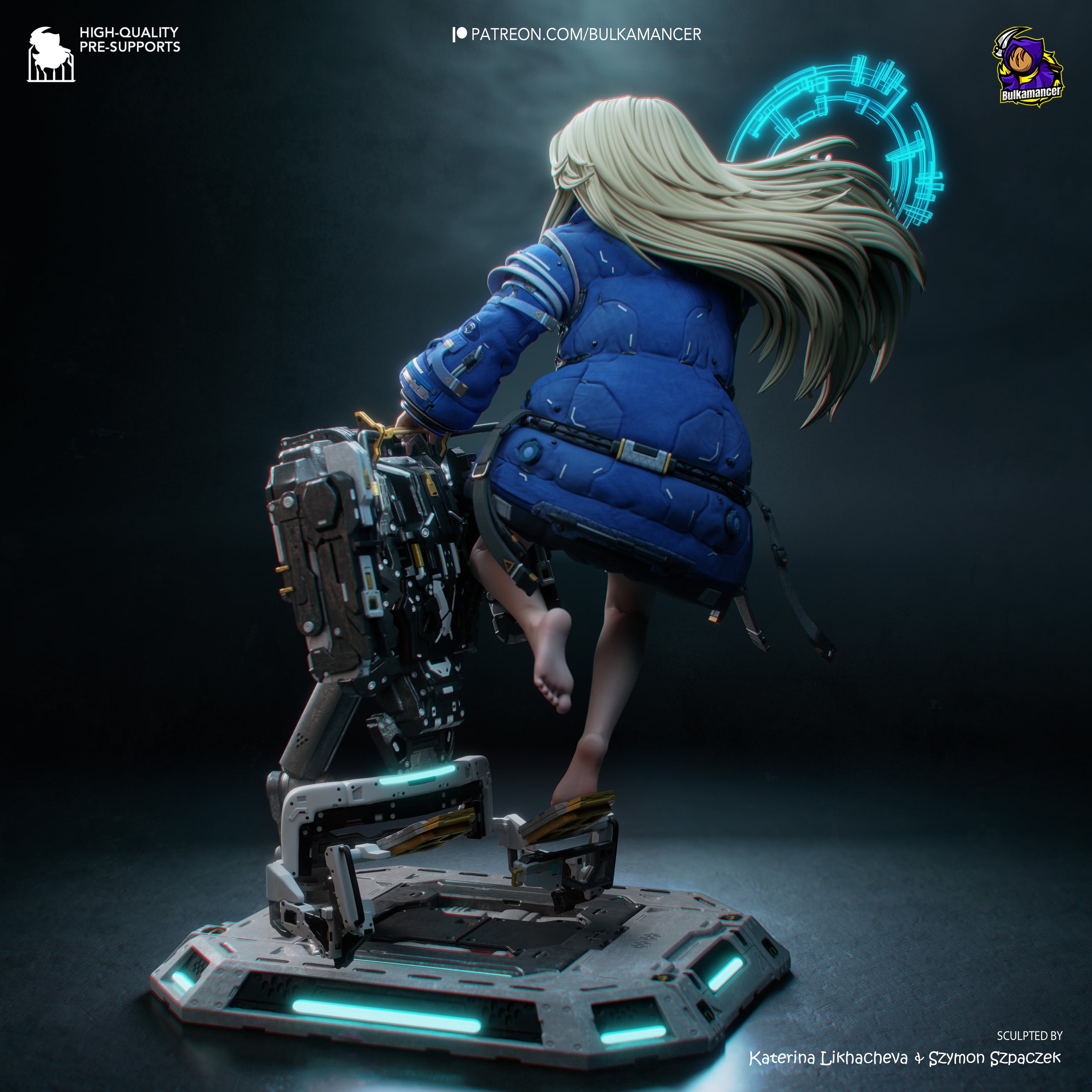 Lunar Android Girl Statue